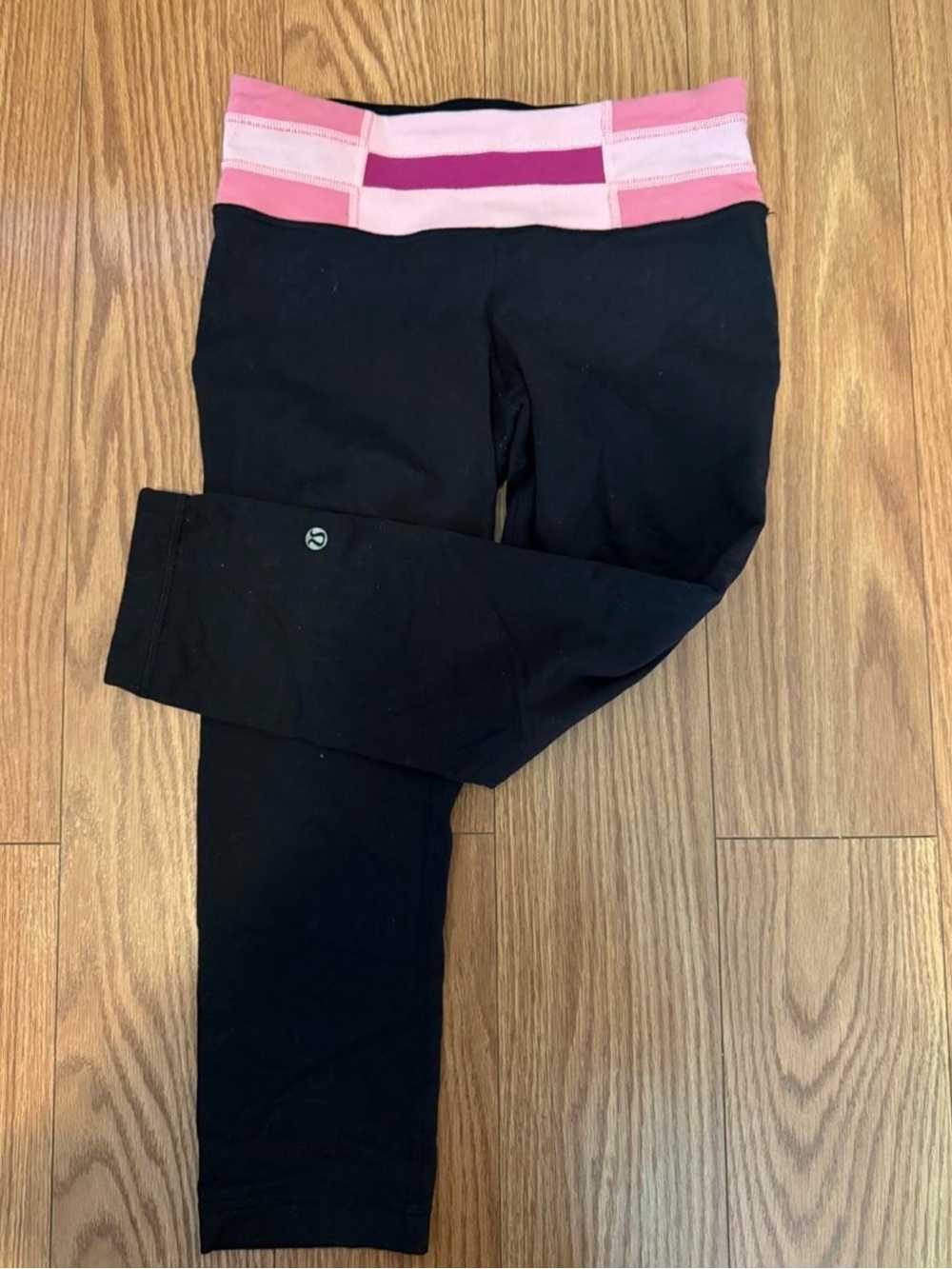 lululemon athletica Black Capris with Pink Stripe Waistband